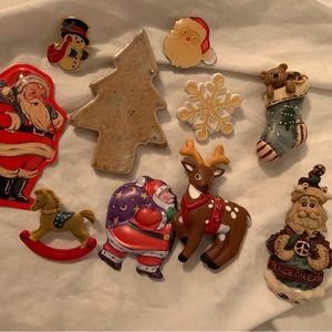Christmas Brooch Lot Hallmark Vtg metal Santa Boyd’s Handmade Avon RockingHorse